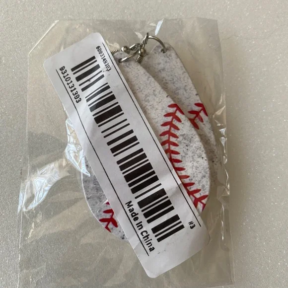 Baseball Softball Teardrop Wooden Dangle Earrings - Picture 4 of 5